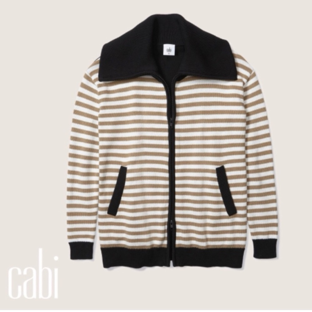 BOGO! NWT Cabi Mascot Cardigan 6448 Classic Stripe Tan Black Small